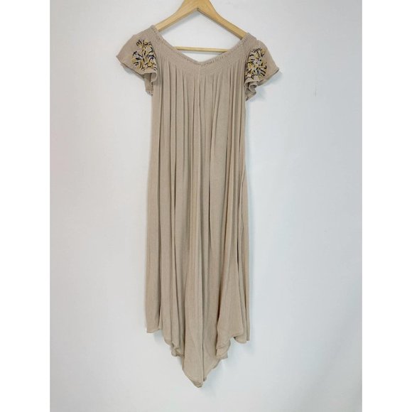 Free People The High Road Jumpsuit Off The Shoulder Bohemain Dress Beige XS - Picture 6 of 9